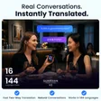 Two people having a translated conversation over dinner with Guardian Translator V2